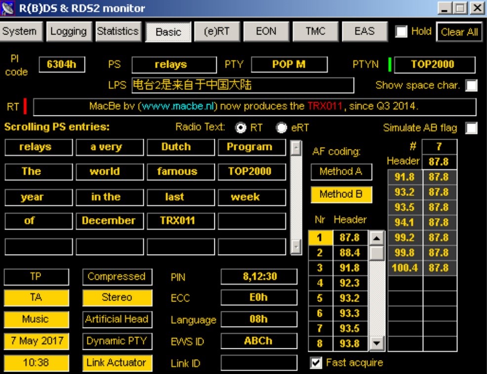 RX014 screen with LPS using UTF-8 character codes