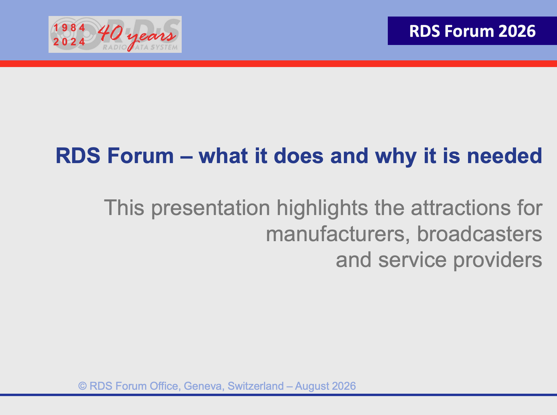 RDS Forum activities presentation
